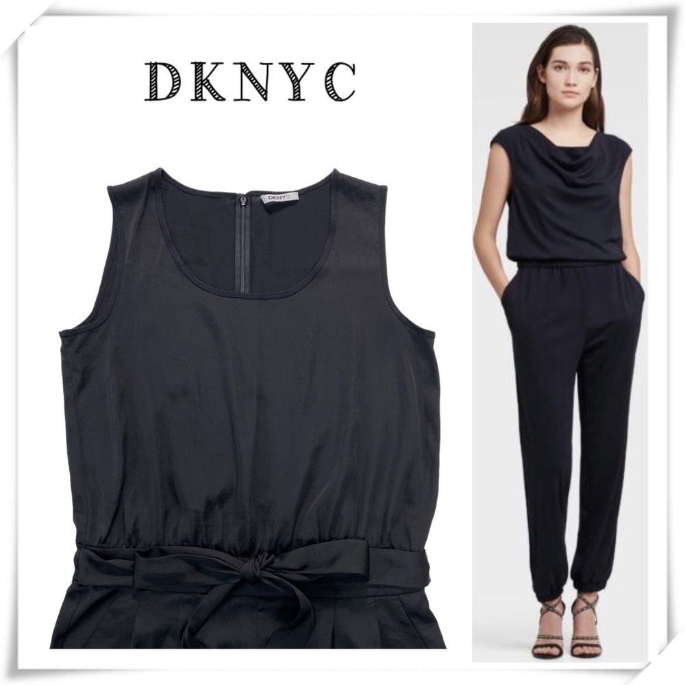 Dkny Waist Bow tie Belt Jumpsuits In Black Size M